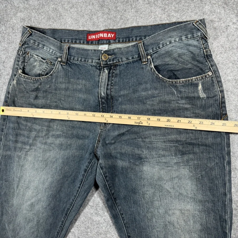 Unionbay Relaxed Bootcut Jeans 40x32 Blue Distressed Cotton Denim